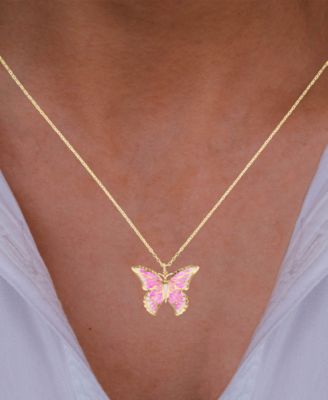 Enamel Ombr&eacute; Butterfly 18" Pendant Necklace in 14k Gold
