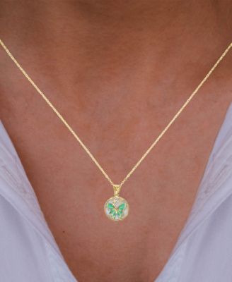 Enamel Butterfly 18" Pendant Necklace in 14K Yellow Gold