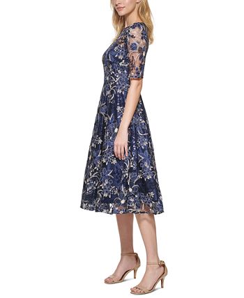 Eliza J Embroidered Sequin Midi Dress - Macy's