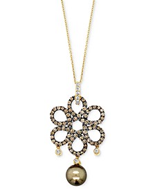 Chocolate Pearl (8mm) & Diamond (1-5/8 ct. t.w.) Mandala 18" Pendant Necklace in 14k Gold
