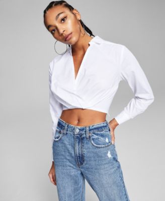 White Long Sleeve Crop Top - Macy's