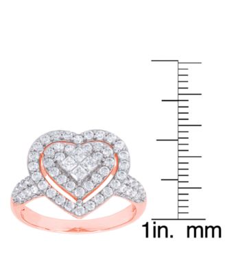 Cubic Zirconia Heart Halo Ring in Fine Rose Gold Plate or Fine Silver Plate