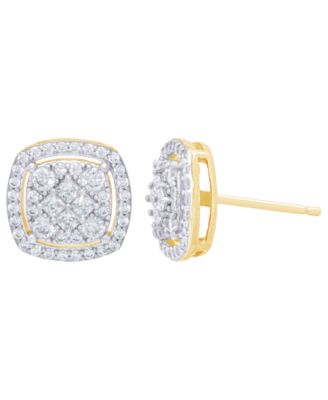 Cubic Zirconia Cushion Earrings in Fine Gold Plate or Fine Silver Plate