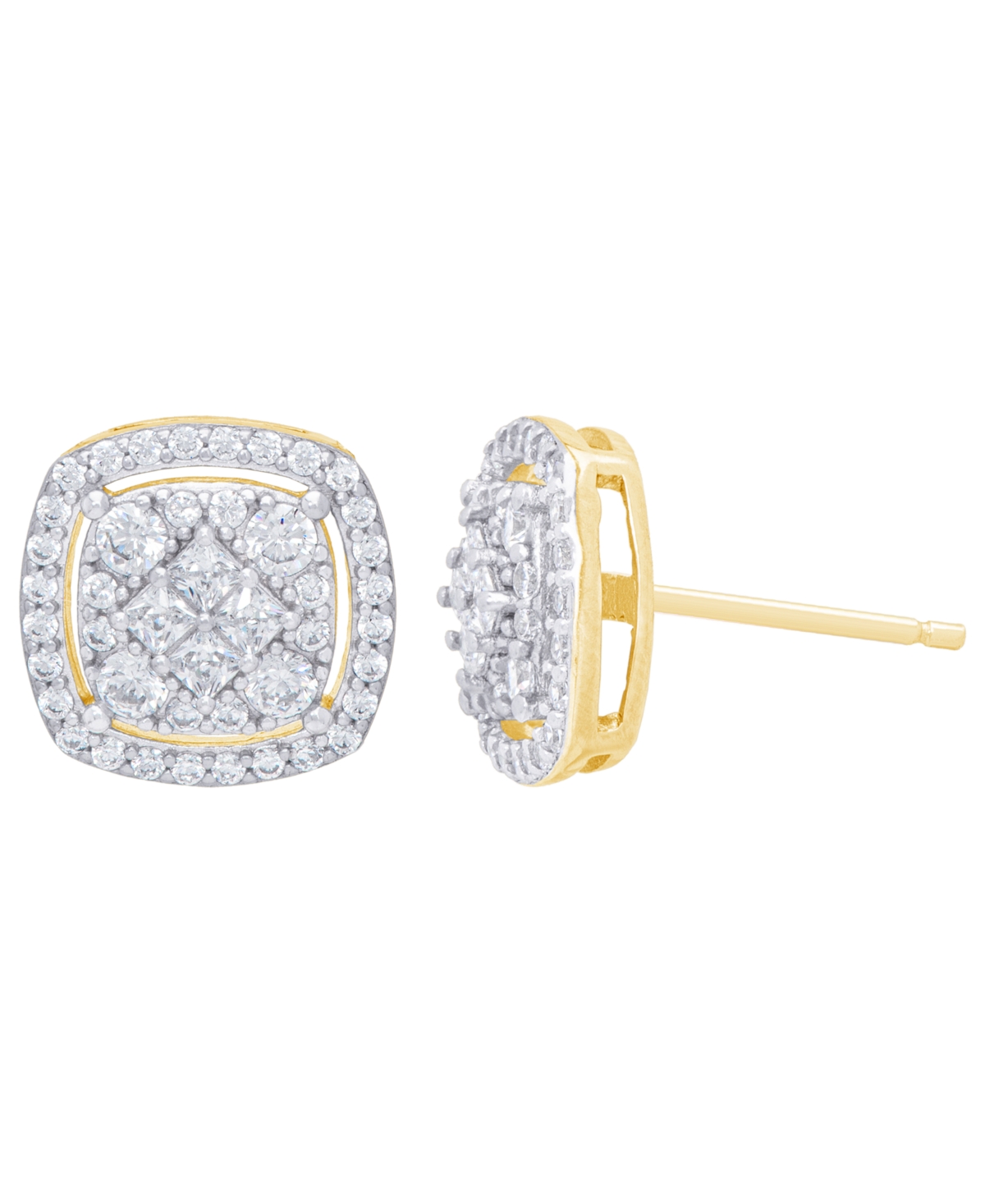 Cubic Zirconia Cushion Earrings Fine Gold Plate or Silver