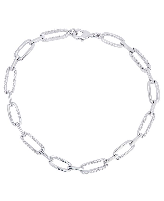 Macy's Diamond Accent Paperclip Link Bracelet in Fine Gold Plate or Fine Silver Plate Macy's