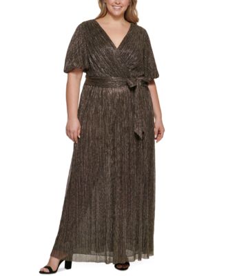 Eliza J Plus Size Faux-Wrap Metallic-Threaded Gown - Macy's