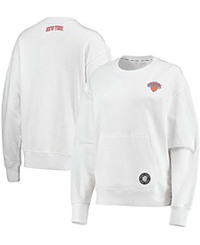 Women's White New York Knicks Camila Crew Pullover Sweatshirt