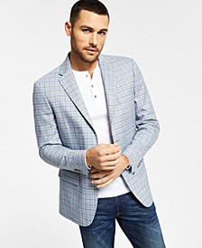 Men's Modern-Fit Gray/Light Blue Check Blazer