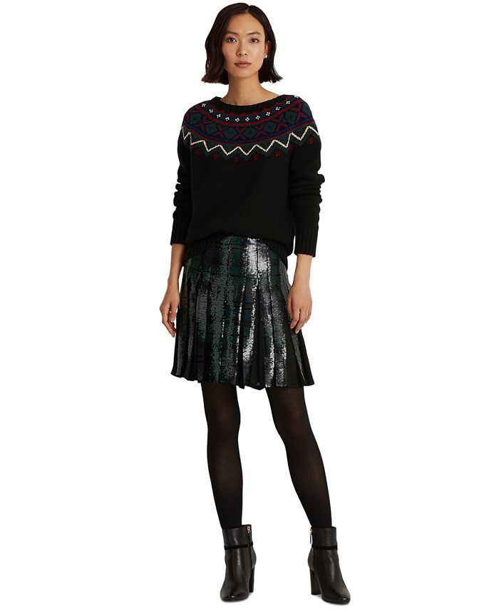 Lauren Ralph Lauren Sequined Plaid Pleated Skirt and Fair Isle Wool ...
