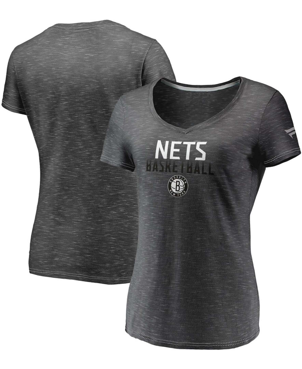Women'sBrooklyn Nets Double-Fade Space-Dye V-Neck T-shirt - Charcoal