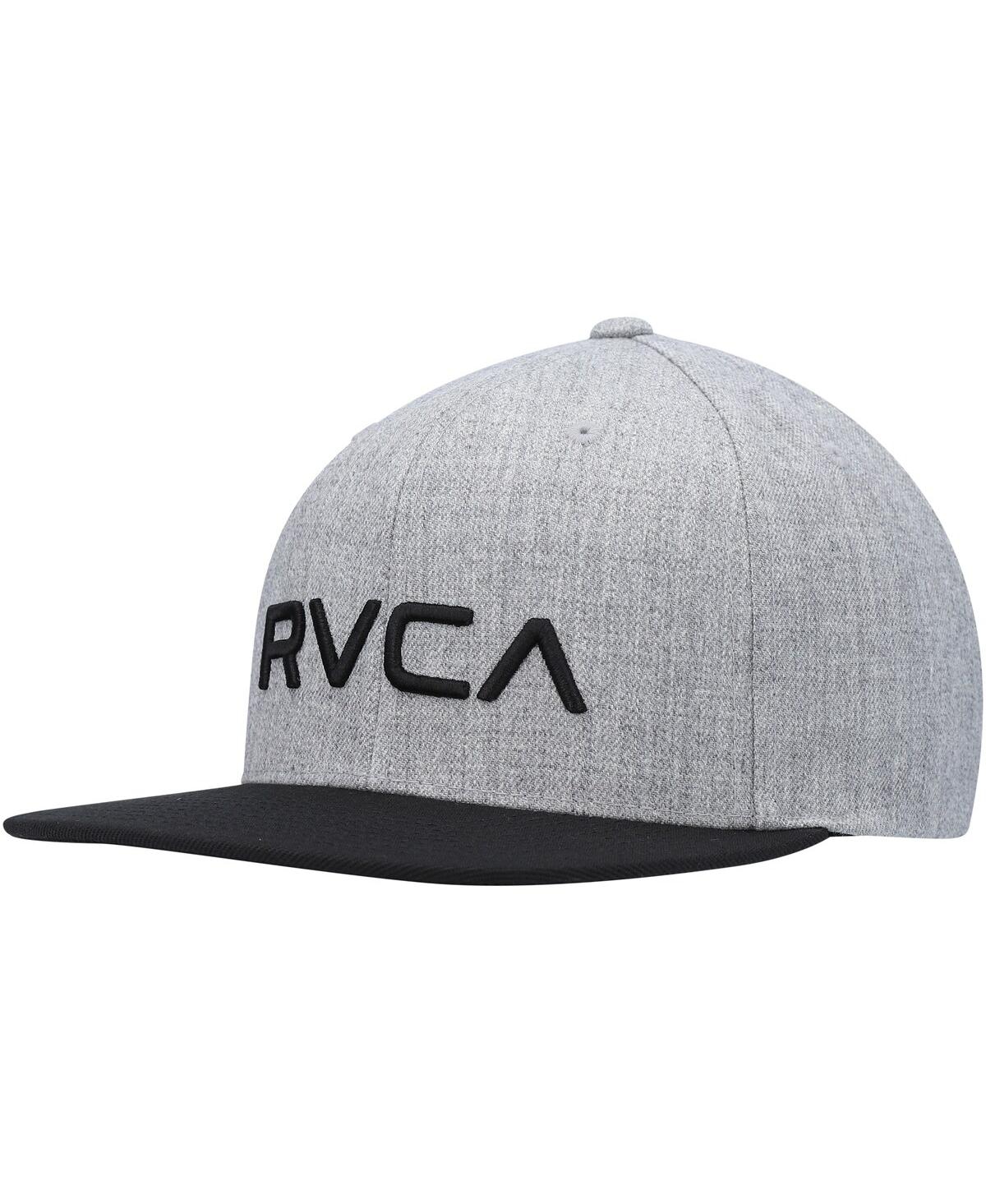 Rvca Men's Heathered Gray And Black Twill Ii Snapback Hat In Heathered Gray,black