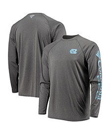 Men's Heathered Charcoal North Carolina Tar Heels PFG Terminal Tackle Raglan Omni-Shade Long Sleeve T-shirt