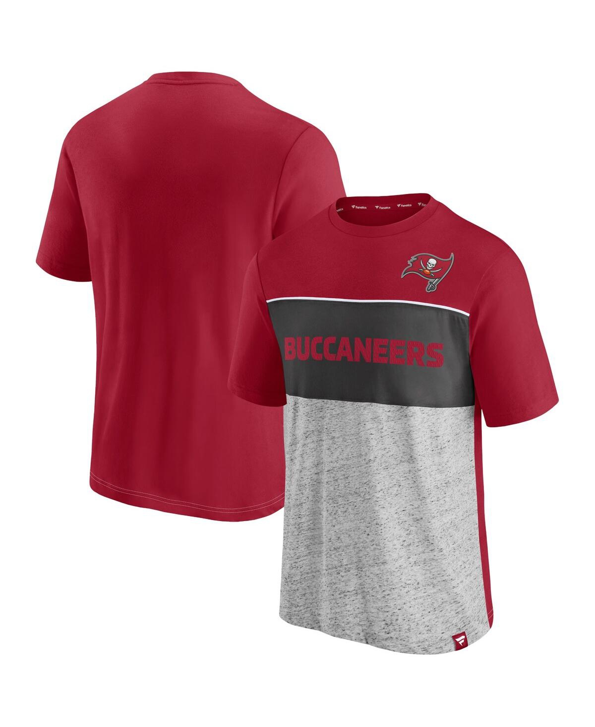 Shop Fanatics Men's  Red, Heather Gray Tampa Bay Buccaneers Colorblock T-shirt In Red,heathered Gray
