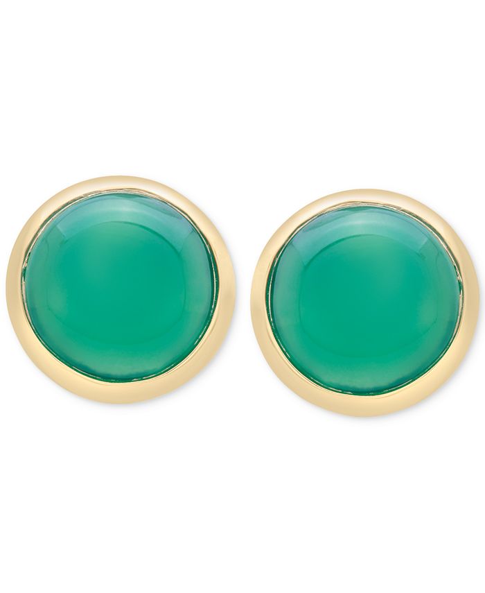Macy s Green Agate Bezel Stud Earrings in 14k Gold Plated Sterling