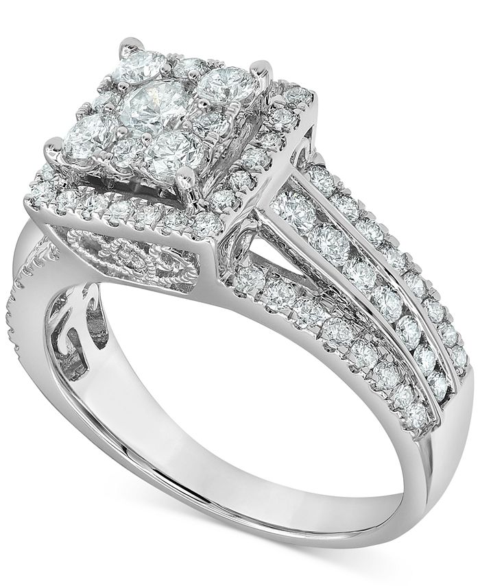 Macy's - Diamond Square Halo Multirow Engagement Ring (1-1/2 ct. t.w.) in 14k White Gold
