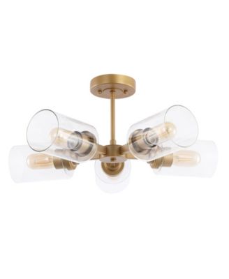 Jaynie 5-Light Farmhouse Industrial Iron Cylinder LED Semi Flush Mount