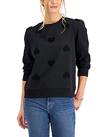 Puffed-Shoulder Heart-Print Sweatshirt, Created for Macy's