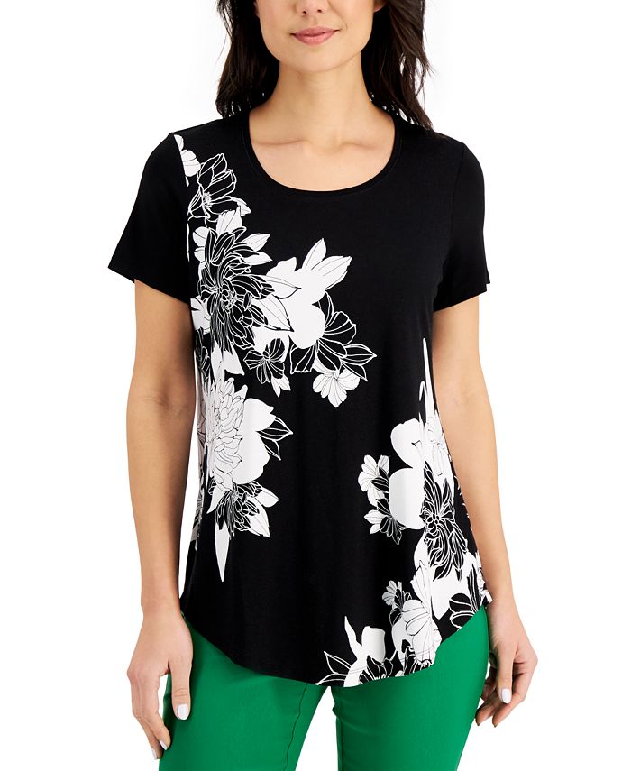 JM Collection Floral-Print Short-Sleeve Top, Created for Macy's - Macy's
