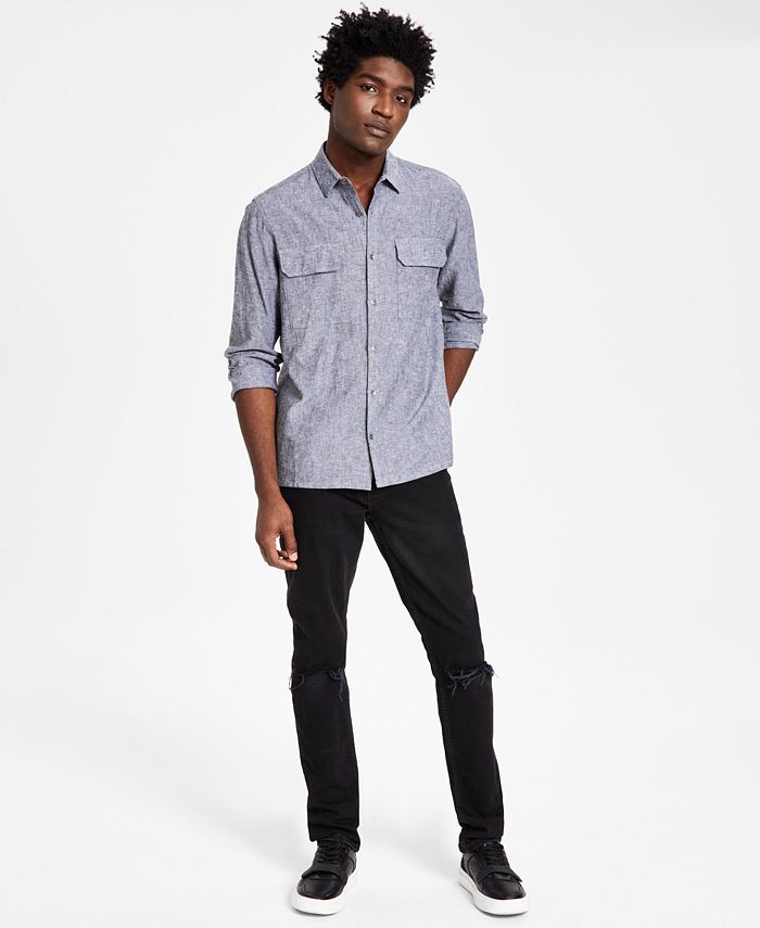INC International Concepts Men's Regular-Fit Textured Utility Shirt ...