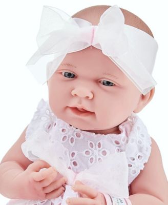 La Newborn 15" Real Girl Baby Doll White Eyelet Dress