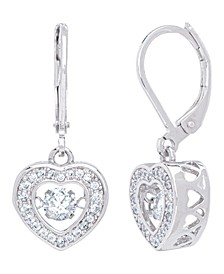 Cubic Zirconia Dancing Heart Leverback Earrings in Fine Silver Plate
