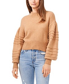 Long Sleeve Mock Neck Sweater with Rib Detail on Sleeve