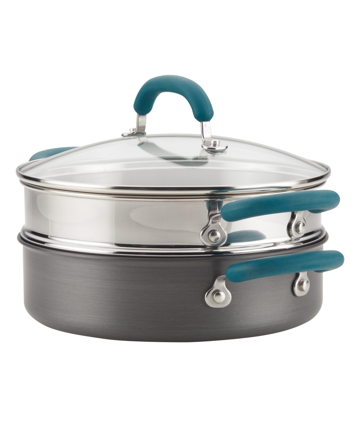 Rachael Ray Create Delicious Hard Anodized Aluminum Nonstick 3-Qt. Steam Set - Gray With Teal Handles
