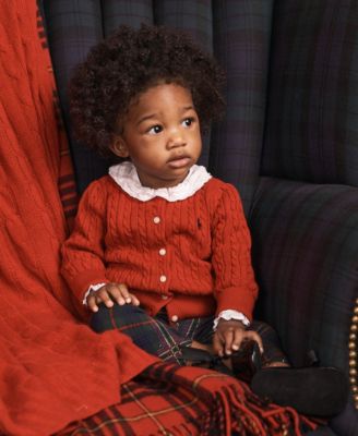 폴로 랄프로렌 Polo Ralph Lauren Baby Girls Mini-Cable Cotton Cardigan,Madison Red