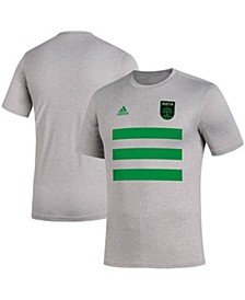 Men's Heathered Gray Austin FC Three Stripe Life Pitch AEROREADY T-shirt