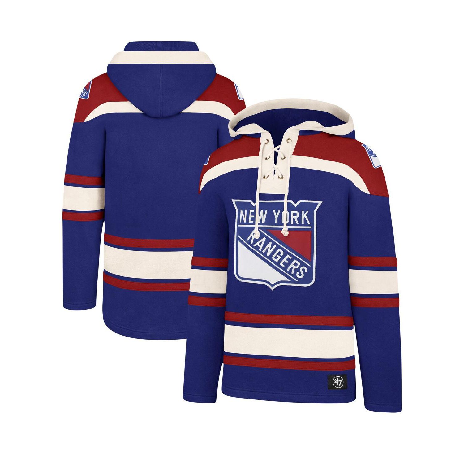 Men's Blue, Red New York Rangers Superior Lacer Pullover Hoodie