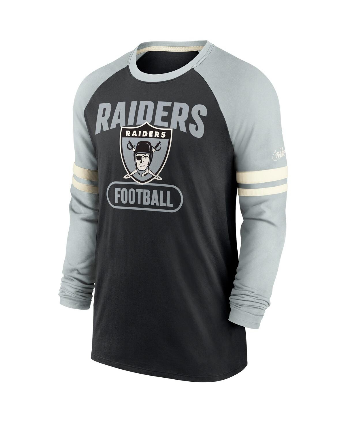 Shop Nike Men's Black And Silver-tone Las Vegas Raiders Throwback Raglan Long Sleeve T-shirt In Black,silver-tone