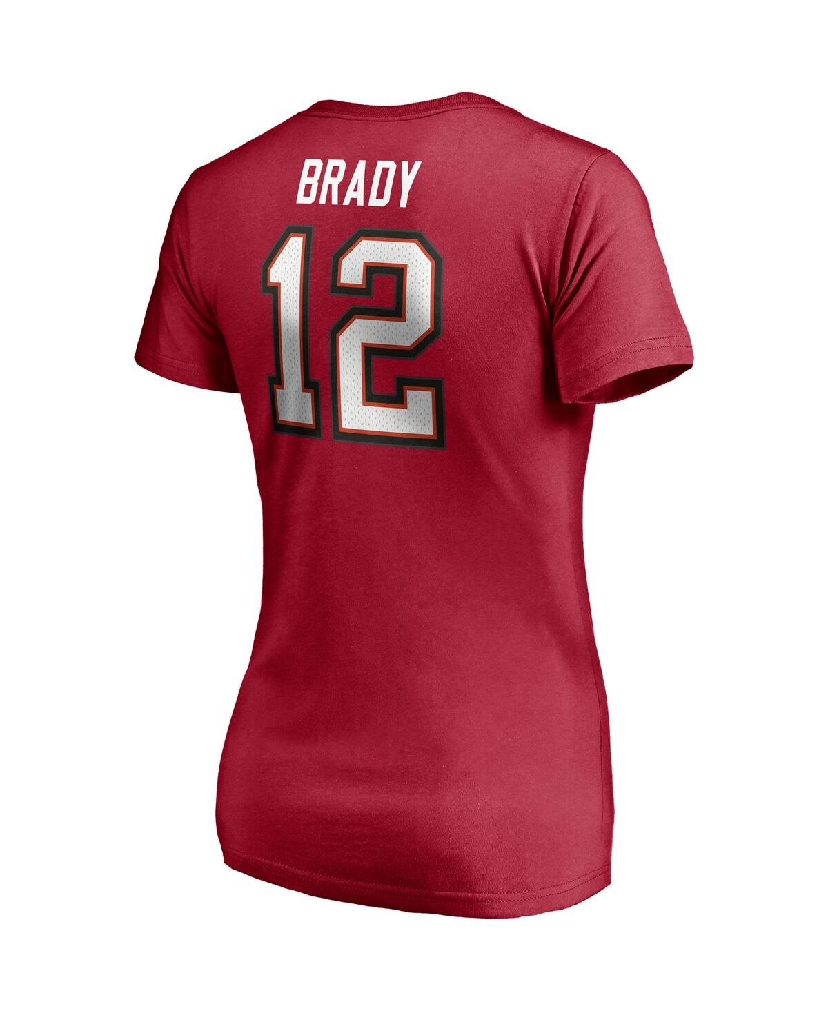 Women's Tom BradyTampa Bay Buccaneers Player Icon Name and Number V-Neck T-Shirt - Red