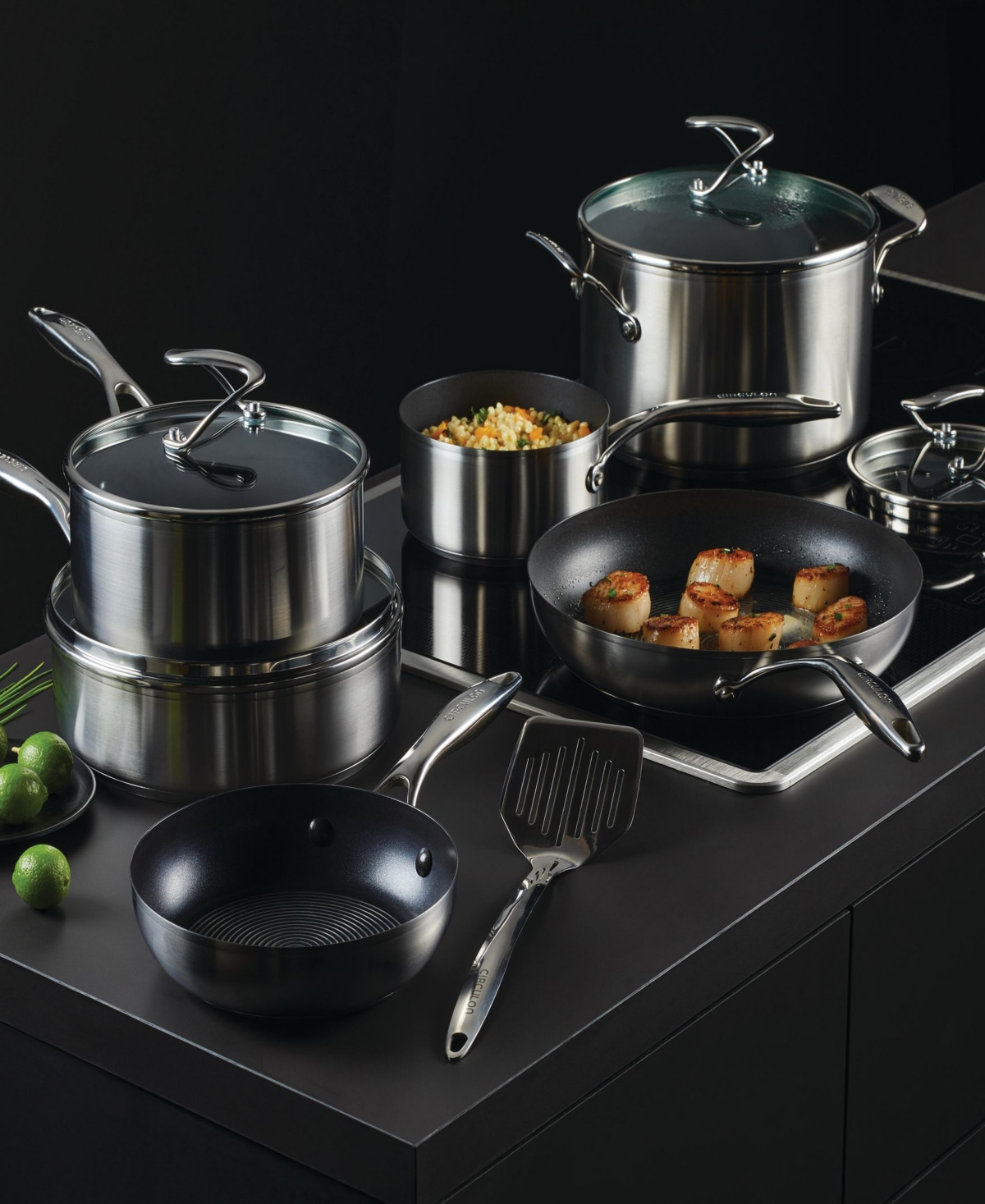 Circulon Stainless Steel Cookware Set with SteelShield Hybrid Stainless and Nonstick Technology, 11-piece, Silver