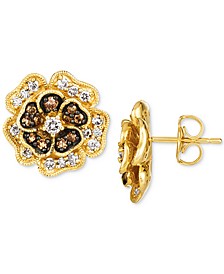 Nude Diamond (3/8 ct. t.w.) & Chocolate Diamond (1/4 ct. t.w.) Flower Stud Earrings in 14k Gold
