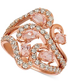 Peach Morganite (5/8 ct. t.w.) & Nude Diamond (7/8 ct. t.w.) Swirl Statement Ring in 14k Rose Gold