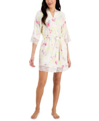 Photo 1 of SIZE LARGE - INC International Concepts Lace Trim Short Wrap Robe, Created for Macy's