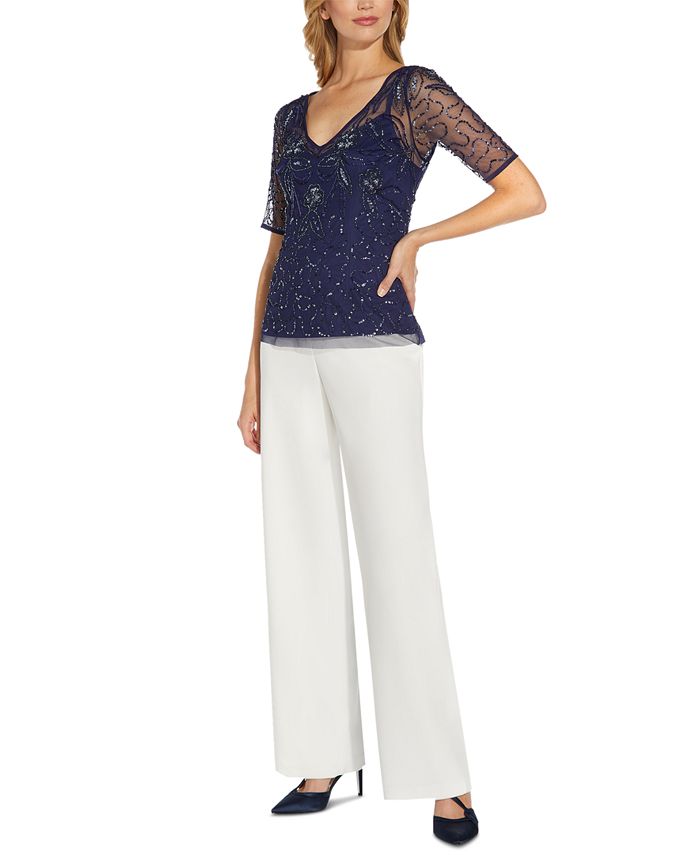 Adrianna Papell Embellished V-Neck Top - Macy's