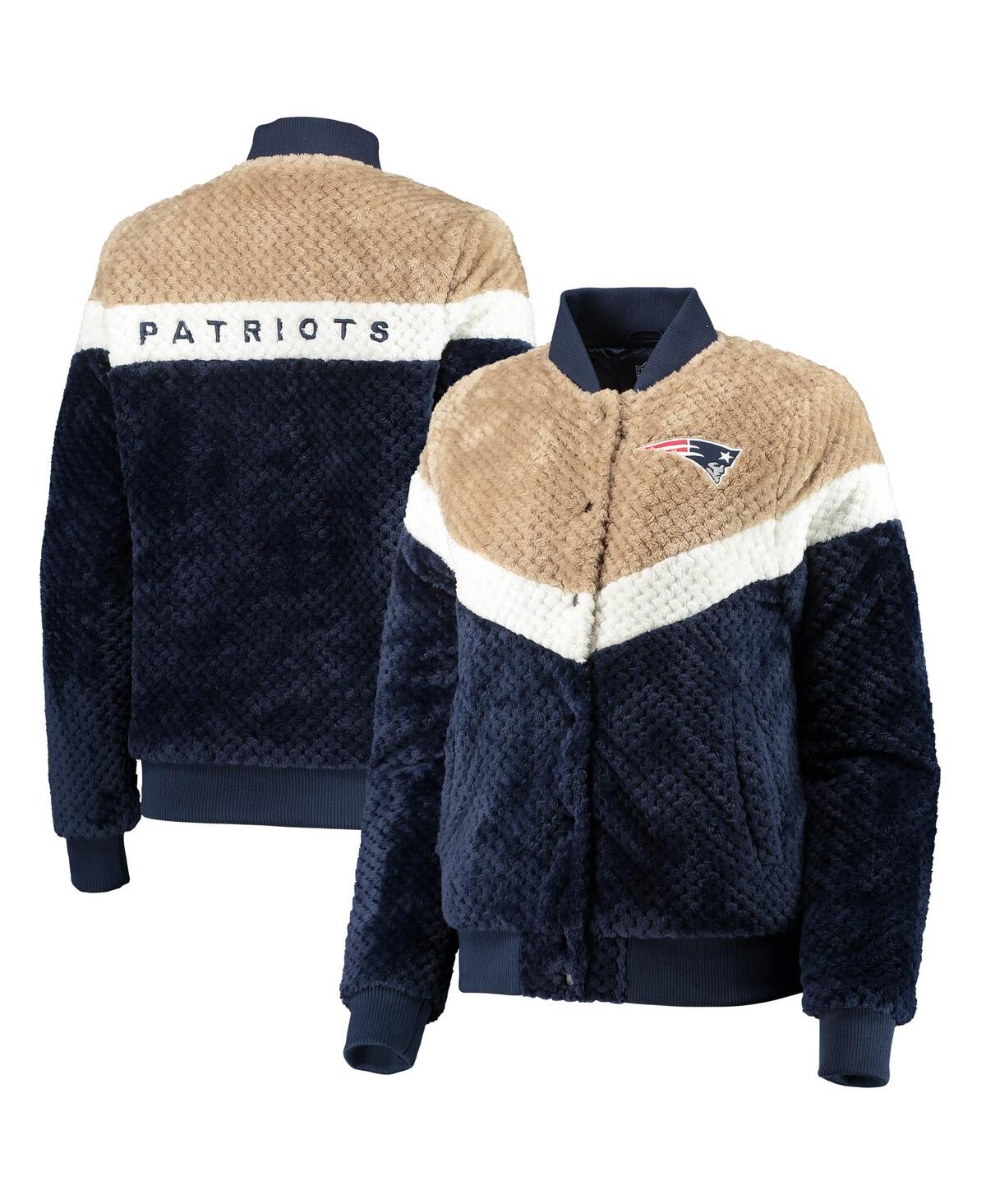 Shop G-iii 4her By Carl Banks Women's Navy, Cream New England Patriots Riot Squad Sherpa Full-snap Jacket In Navy,cream