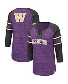 Women's Purple and Heathered Charcoal Washington Huskies Scienta Pasadena Raglan 3/4 Sleeve Lace-Up T-shirt