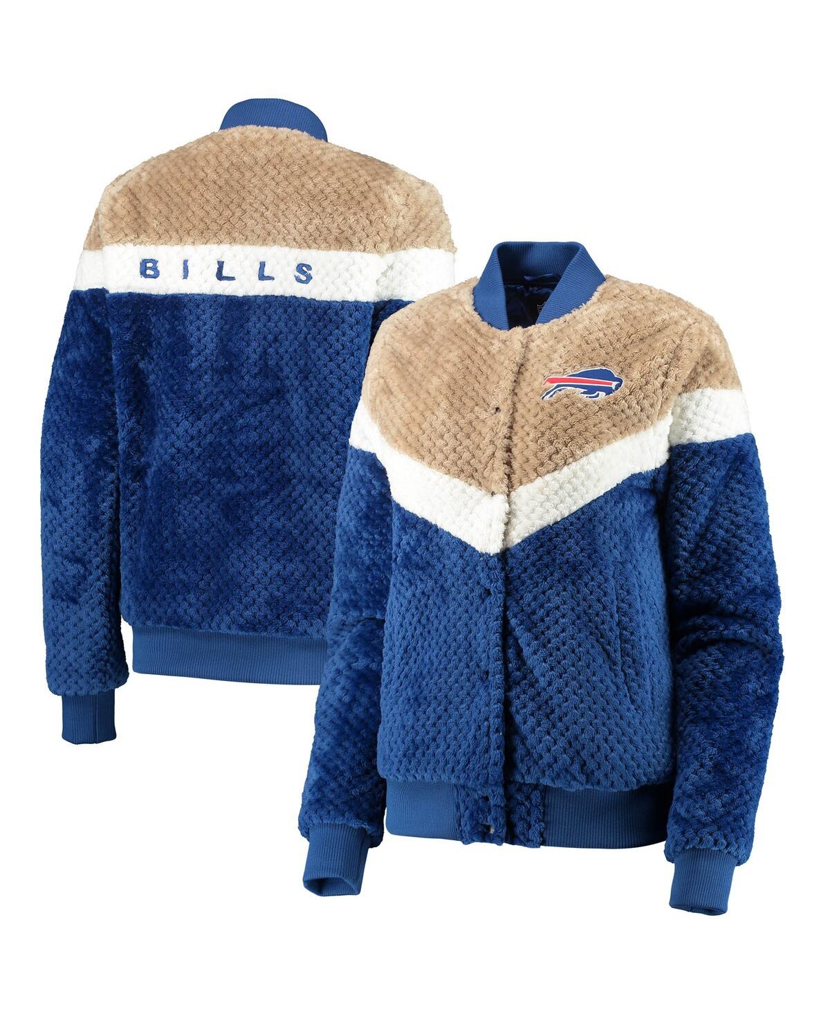 G-III 4HER BY CARL BANKS WOMEN'S ROYAL, CREAM BUFFALO BILLS RIOT SQUAD SHERPA FULL-SNAP JACKET 