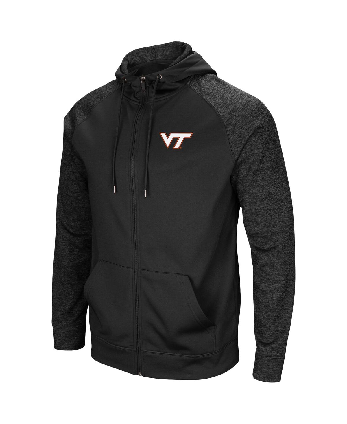 Colosseum Black Virginia Tech Hokies Blackout 3.0 Tonal Raglan Full-zip Hoodie In Black