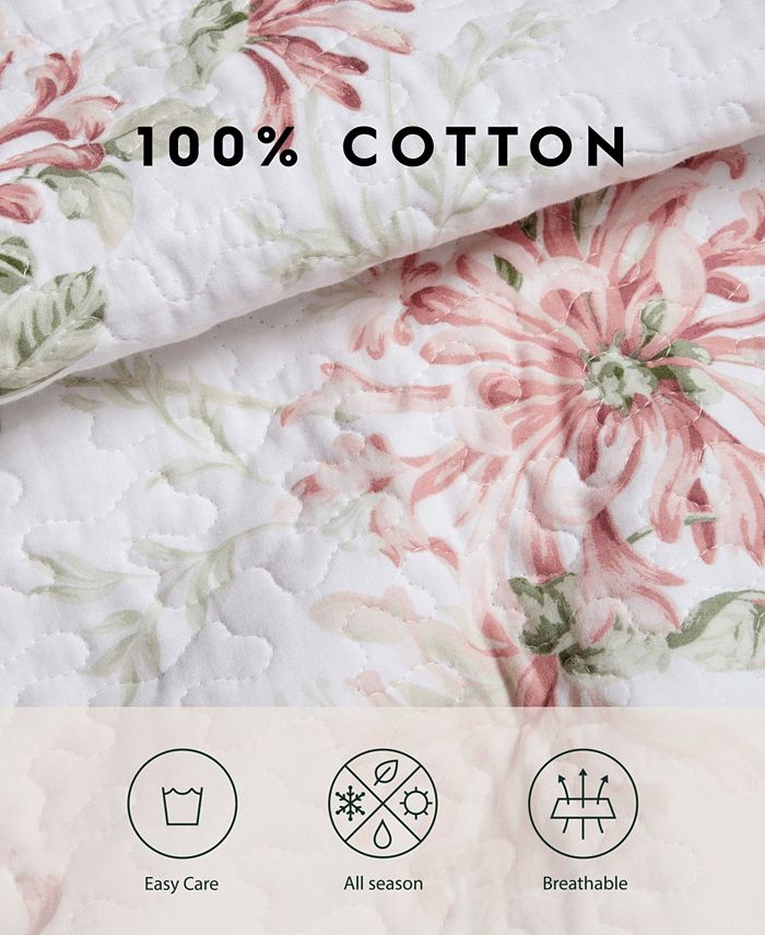 Laura Ashley Honeysuckle Cotton Reversible 3 Piece Quilt Set, Full