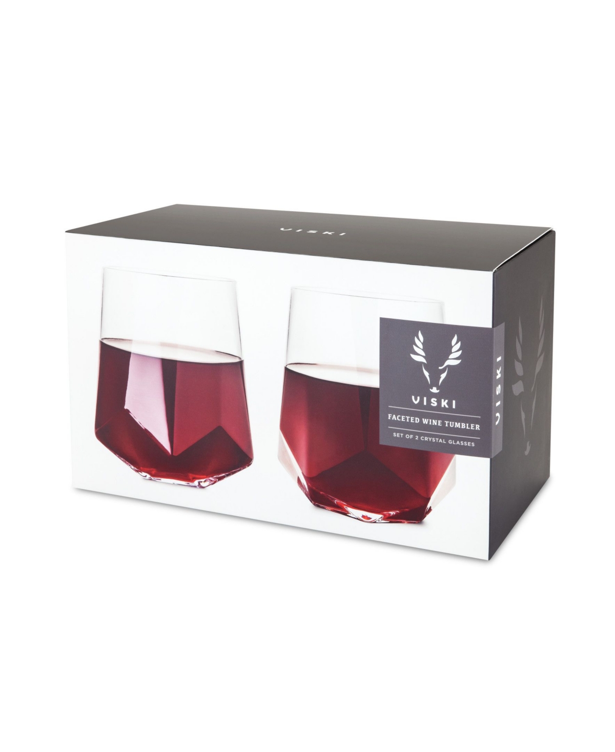 Viski Raye Faceted Crystal Wine Glass, Set of 2,