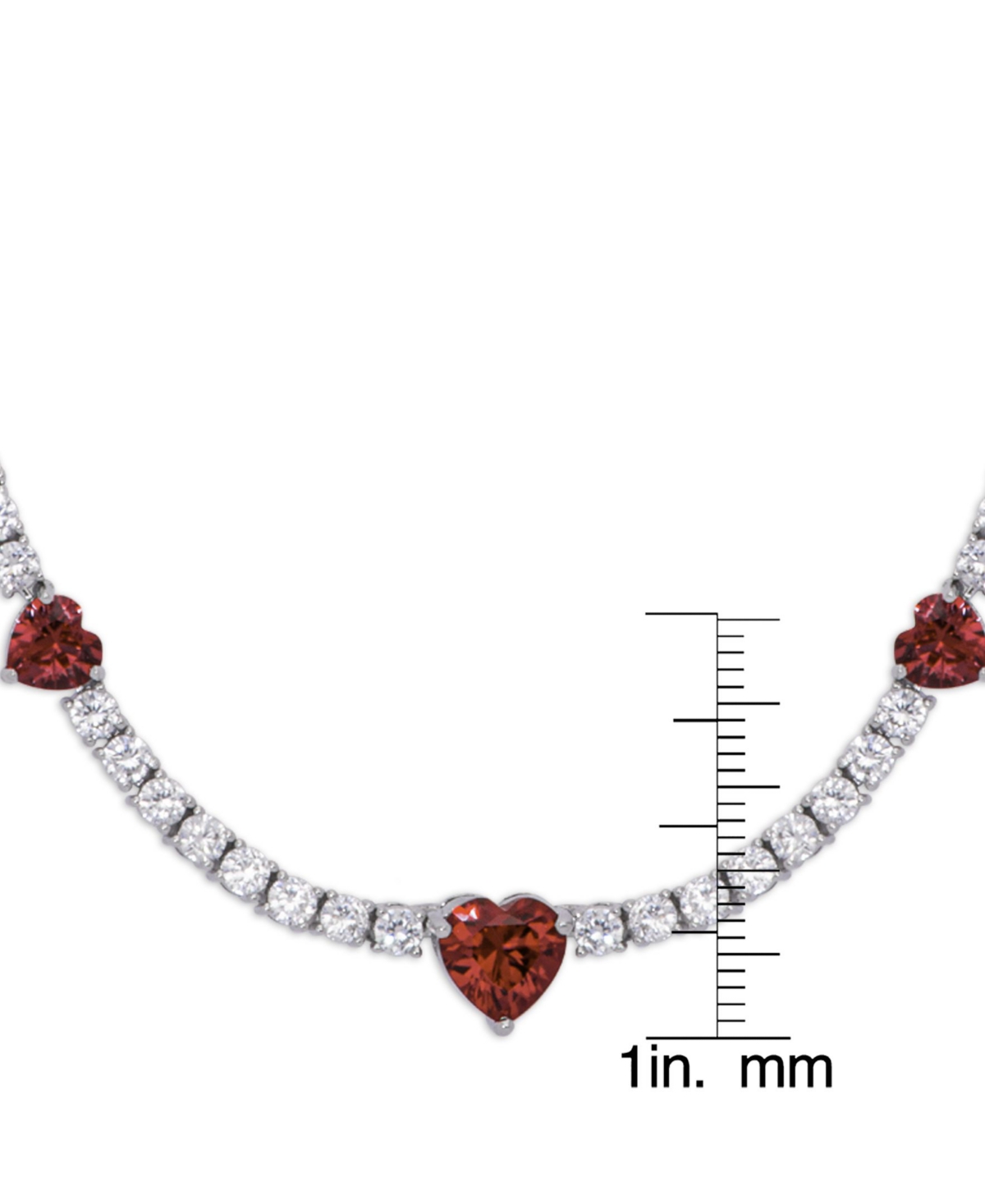 Simulated Ruby and Cubic Zirconia Heart Station Necklace in FinePlate - Silver