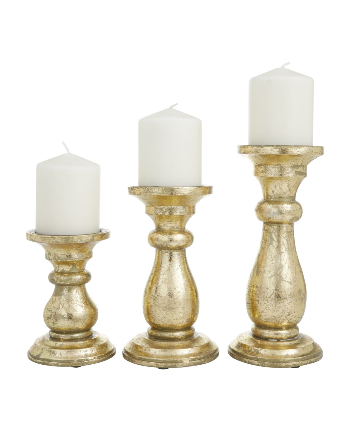 Wood French Country Candle Holder, Set of 3 - Gold-Tone