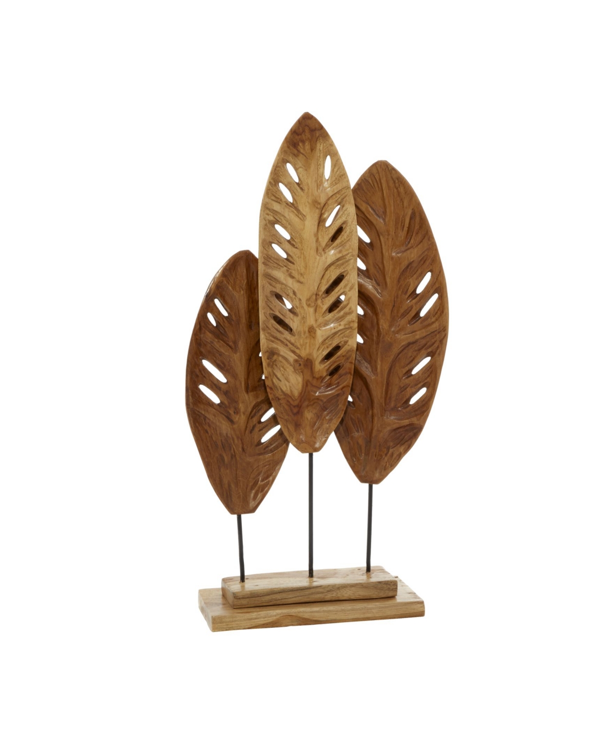 Rosemary Lane Teak Wood Natural Leaves Sculpture, 23" X 12" In Brown