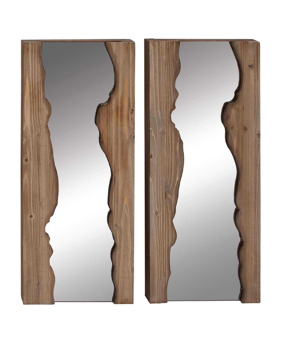 Wood Contemporary Wall Mirror, Set of 2 - Brown