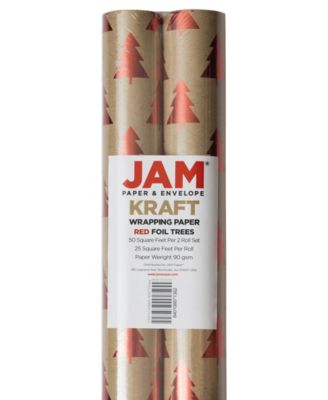 Kraft Red Christmas Trees Wrapping Paper - 25 Sq Ft, JAM Paper