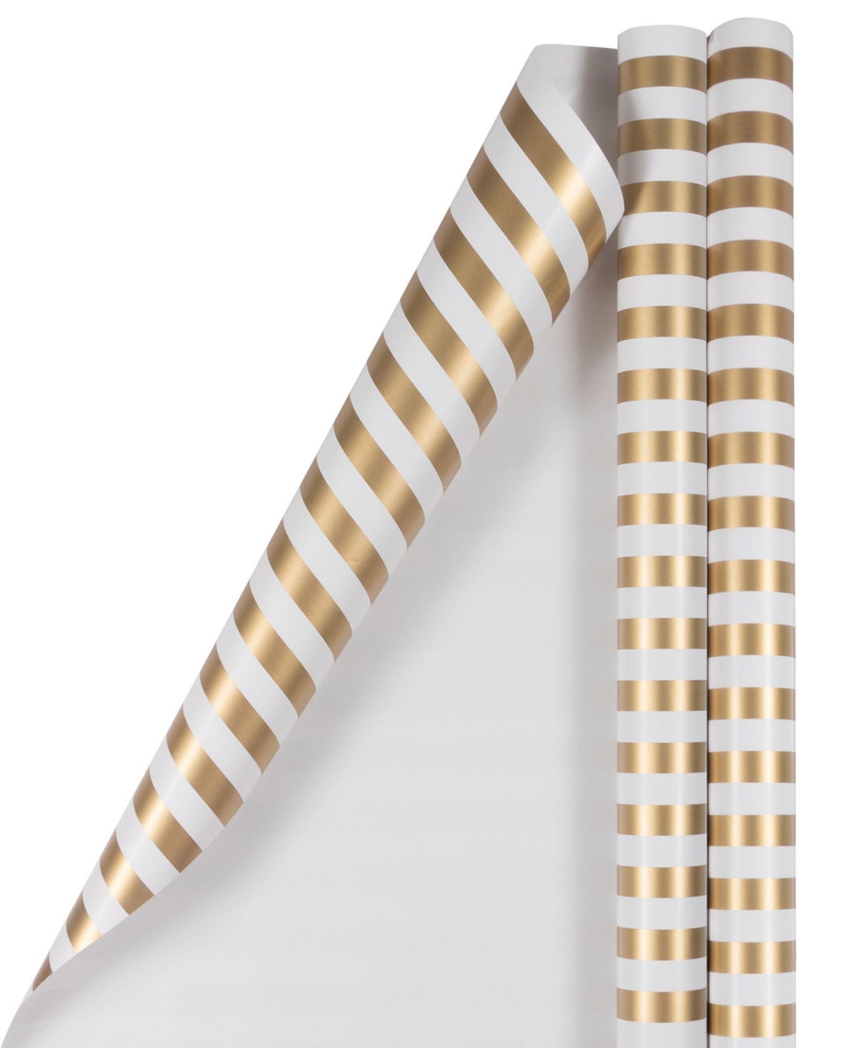 Jam Paper Gift Wrap 50 Square Feet Striped Wrapping Paper Rolls, Pack of 2 - Gold-Tone and White Striped