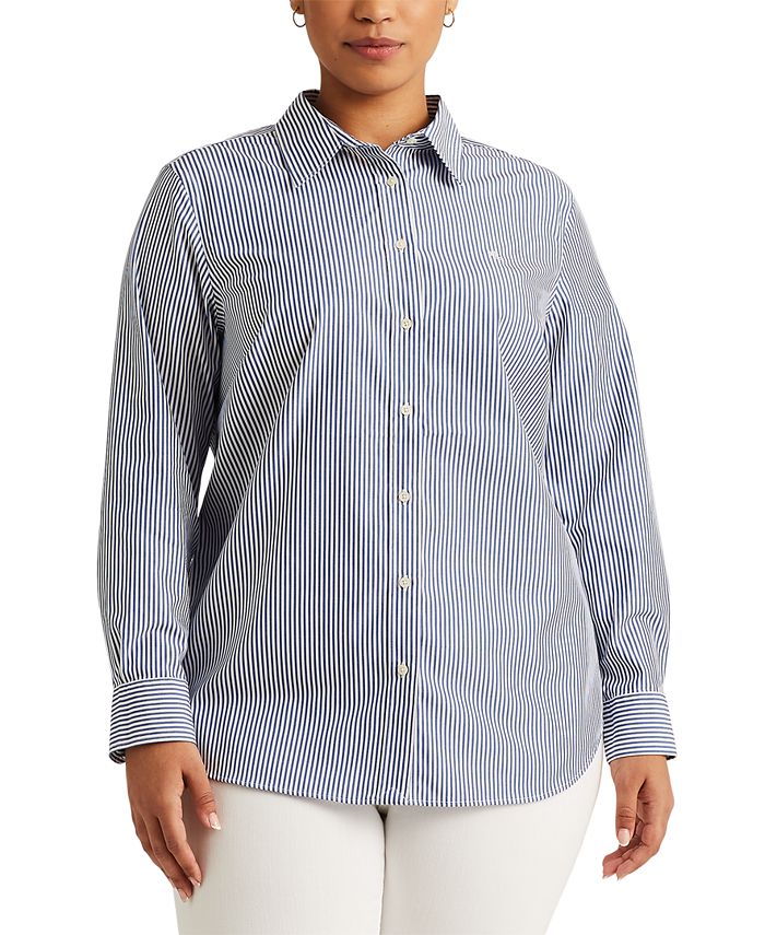 Lauren Ralph Lauren Plus-Size Striped Easy Care Cotton Shirt & Reviews ...